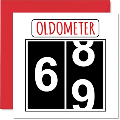Imagen de Divertidas tarjetas de cumpleaños 69 para hombres y mujeres, Oldometer Tarjeta feliz papá, mamá, abuelo, niñera, abuela, tía tía, primo, felicitación 145 mm x