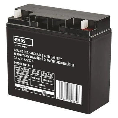 Imagen de EMOS Batería de plomo sin mantenimiento AGM 12 V 18 Ah Para iluminación emergencia, sistemas alarma, dispositivos SAI Controlado por válvula, válvulas seguridad