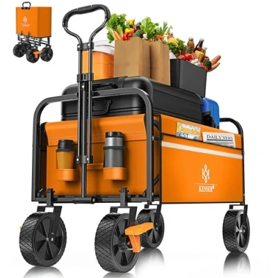 Imagen de KESSER® carro plegable de mano, transporte, incluye 2 bolsillos red, bolsillo lateral y cubierta, plegable, neumáticos PVC hasta 80 kg, remolque jardín sin