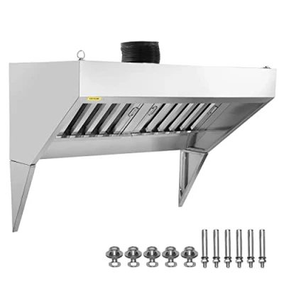 Imagen de VEVOR campana extractora comercial de 4 pies para camión alimentos, capó remolque acero inoxidable 201 con 2 rejillas filtro aceite extraíbles en forma U, ventilación