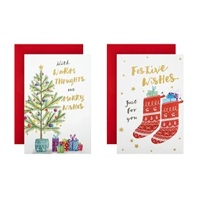 Imagen de Hallmark tarjetas navideñas con caja de colores navideños, 12 en 2 diseños ilustrados contemporáneos
