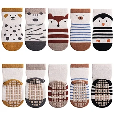 Imagen de FedMois Calcetines Antideslizantes de Algodón para Bebé Niño Niña Pack 5, Pingüino, 0 1 año