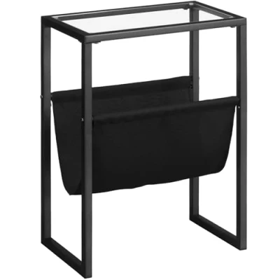 Imagen de HOOBRO Mesa Auxiliar Estrecha, con Cristal Templado y Revistero de Tela, Decorativa Pequeña Café, para Espacios Reducidos, Dormitorio, Salón, Estilo Moderno, Negro EBK66BZ01
