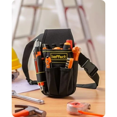 Imagen de Baffect Bolsa de herramientas lona con cinturón nailon ajustable, resistente y profesional, para electricistas, técnicos, color negro