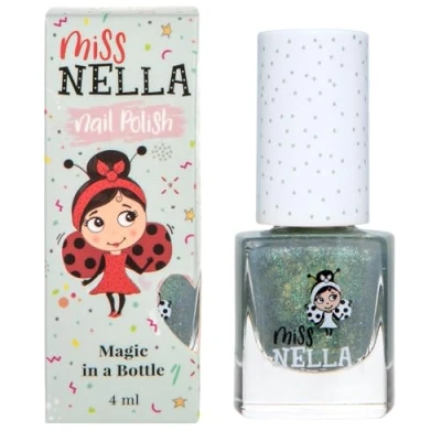 Imagen de Miss Nella BIBBIDI BOBBIDI BOO Esmalte de uñas especial azul con brillantina para niños, fórmula despegable, a base agua y sin olor