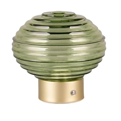 Imagen de Reality Leuchten Earl lámpara de mesa LED recargable, latón/verde, altura 14,5 cm, cristal