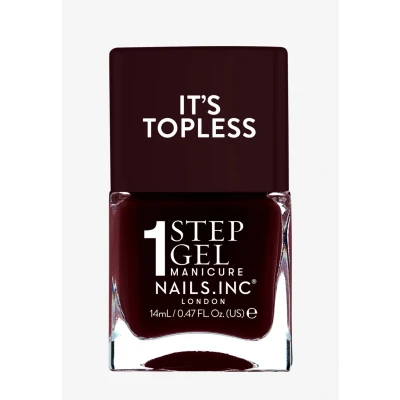 Imagen de Nails Inc Topless Billie (burdeos) Esmalte gel sin UV, 1 paso, hasta 8 días, secado rápido, vegano, 21 free, para niños y adultos, base ni top coat
