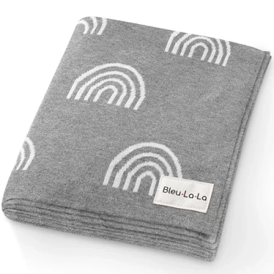 Imagen de Bleu la Manta para Bebés Niños y Niñas, 100% de Lujo Algodón Suave Envolver en Cuna o Cochecito, Regalo Recién Nacidos, Pequeños (Arcoíris Gris)