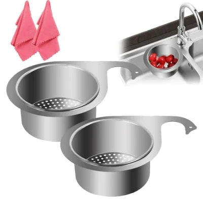 Imagen de Stainless Steel Swan Sink Strainer Basket, Drain Basket for Kitchen Sink, Faucet Hanging Filter Multifunctional Corner (2PCS)