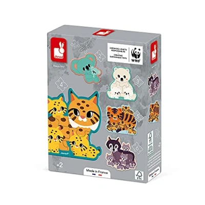 Imagen de Janod 5 Puzles Evolutivos Animales 2 a 6 Piezas Juguete de Estímulo Bebés Juego Observación y Coordinación Colaboración con WWF Certificado FSC Desde Años, J08625