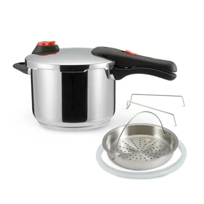 Imagen de Amazon Basics Olla A Presión de Acero Inoxidable con Vaporizador, 6 Litros, Plateado