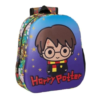 Imagen de HARRY POTTER Mochila Escolar, con Diseño 3D, Adaptable a Carro, Ideal para Niños de Diferentes Edades, Cómoda y Versátil, Calidad Resistencia, 27x10x33 cm, Color Azul/Multicolor
