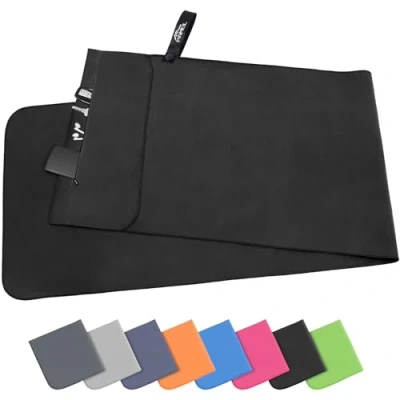 Imagen de Pameil Toalla De Microfibra 120x50cm Deporte Ligera, Absorbente y Secado Rápido Gimnasio con Bolsillo Cremallera para Playa, Camping, Yoga Sauna