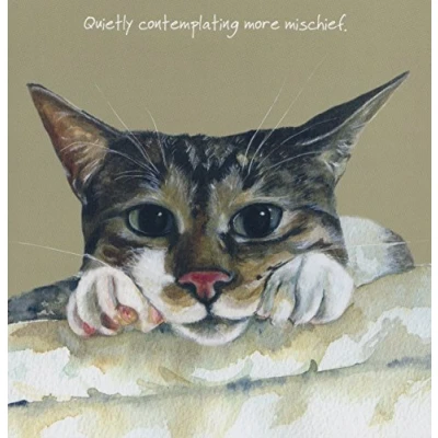 Imagen de Cat Contemplating Mischief Little Dog Laughed Greeting Card Blank Inside