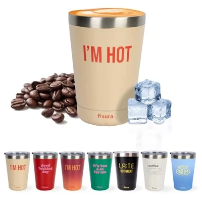 Imagen de Fisura Vaso termo original. café para llevar granate. Taza de 310 ml. térmica acero inoxidable. Libre BPA. coche. (Hot, degradado beige)