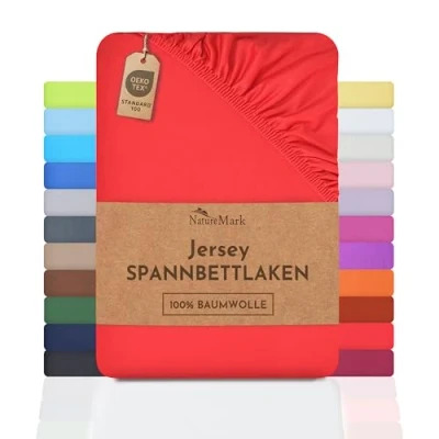 Imagen de NatureMark Sábana Bajera Ajustable de Jersey, 100% algodón en Muchos tamaños y Colores, 120 x 200 cm, Crema/Natural