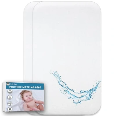 Imagen de Lovely Hippo Protector de colchón impermeable (50 x 83 cm (juego 2 unidades), 100 % y absorbente calidad para bebés, sin tratamiento resistente al agua