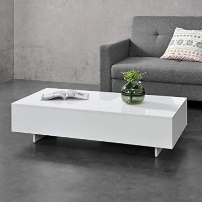 Imagen de [en.casa] Mesa de Centro Braunschweig 115 x 55 31 cm Baja Salón Auxiliar café Blanco Alto Brillo