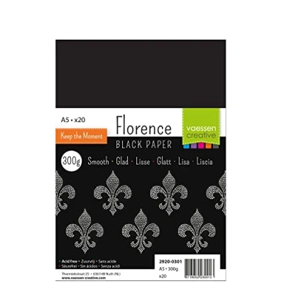 Imagen de Florence Cardstock Smooth Suministros para hacer tarjetas de colores, A5, negro, 20 hojas, papel colores álbumes recortes, y otras manualidades papel, 300 g/m²