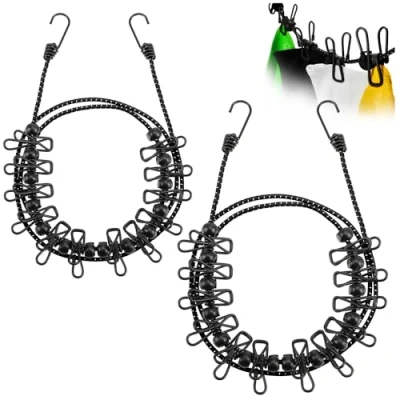 Imagen de com four® tendedero de Viaje 2X 180 350 cm por para Acampar con Banda elástica Reflectante 12 Clips metálicos Cada uno (Negro/Negro)