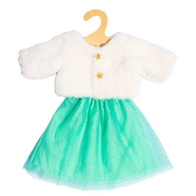 Imagen de Heless 2370 Ropa para muñecas en diseño Yuki, Conjunto de 2 Piezas Blanco y Turquesa, con Chaqueta Falda Tul Purpurina Peluches 35 45 cm
