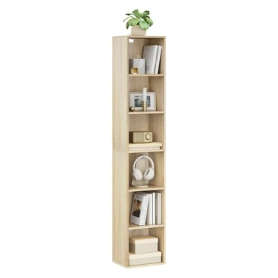 Imagen de WOLTU Estantería de Piso para Libros Exposición, con MDF, Roble Claro, Estante Pared Oficina, Gabinete Archivos, 6 Compartimintos, 30x24x158,5cm SK003hei6