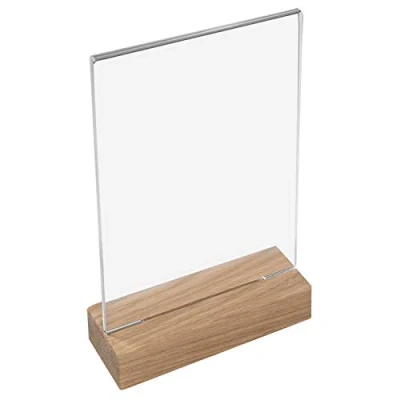 Imagen de HMF 46942 Soporte de Sobremesa Acrílico con Base Madera DIN A5 Vertical Transparente