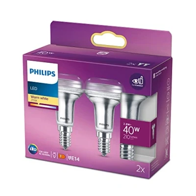 Imagen de Philips Bombilla LED Reflectora, 40W, R50 E14, 36 Grados Apertura, Luz Blanca Cálida, No Regulable, Pack de 2 Unidades
