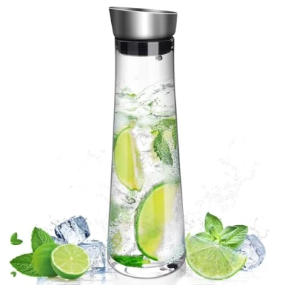 Imagen de Hisdricus jarra agua cristal, 1 litro, cristal con tapa ideal para bebidas frías y calientes, fáciles de limpiar té, café, jugo