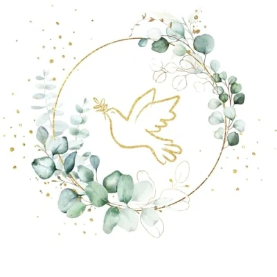 Imagen de 20 servilletas doradas con paloma de eucalipto blanco boda matrimonio paz amor esperanza manualidades decoupage técnica decoración mesa 33 x cm