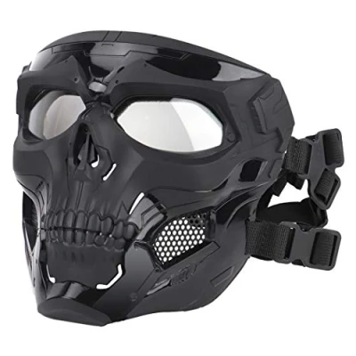 Imagen de AOUTACC máscara de calavera para Airsoft, táctica ajustable cara completa Cs Paintball, Wargame, Halloween, cosplay, fiesta disfraces (negro)