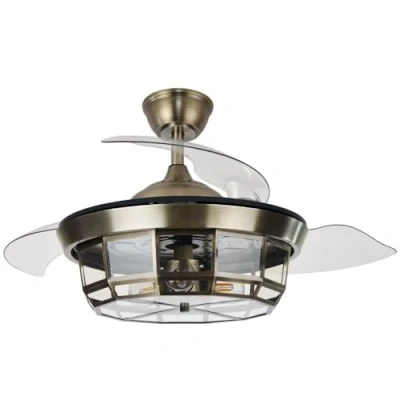 Imagen de ABRILA Ventilador DC Tornado Cuero 3xE27 91D 3 Aspas Retráctiles 6 Velocidades Control Remoto y Temporizador