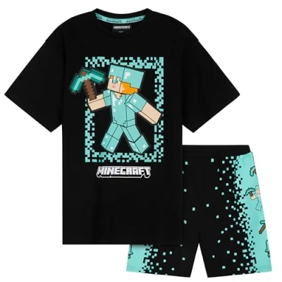 Imagen de Minecraft Corto Conjunto Pijama Niño Regalo para Gamers (Negro/Azul, 5 6 Años)