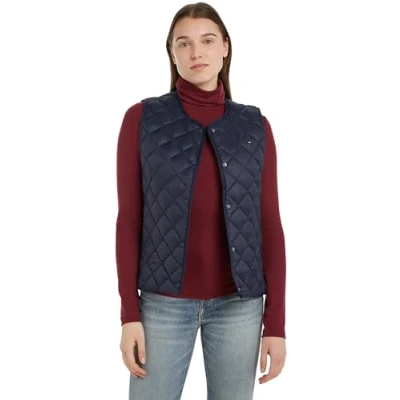 Imagen de Tommy Hilfiger DOWN Quilted Collarless VEST Chaleco, Mujer, Talla: Medium, Desert sky