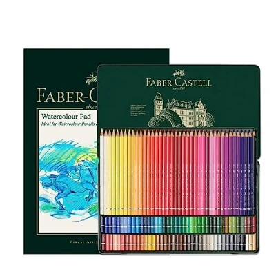 Imagen de Faber Castell Bloc A4 y lata de 120 lápices acuarela colores inalterables Albrecht Dürer, para el colegio, casa universidad, libros colorear adultos, suministros