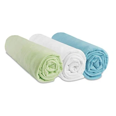Imagen de Juego de 3 sábanas bajeras, 50 x 100 cm, cama bebé, 100% algodón, color blanco turquesa extensible Sueño saludable Marca Easy Dort Certificado Oeko Tex Calidad Fabricado en