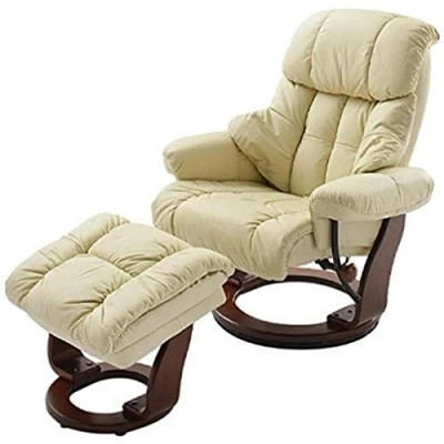 Imagen de Silla Robas Lund con puf Crema en cuero Calgrey natural / y nogal negro marrón 90 x 91 122 89 cm a 104 64023CK5 relax