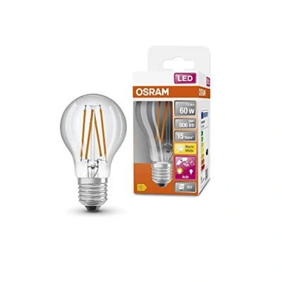 Imagen de OSRAM Lámpara LED Star+ con sensor de luz diurna, E27 base, Óptica filamentos ,Blanco cálido (2700K), 806 Lumen, sustituto 60W iluminante 4 paquete