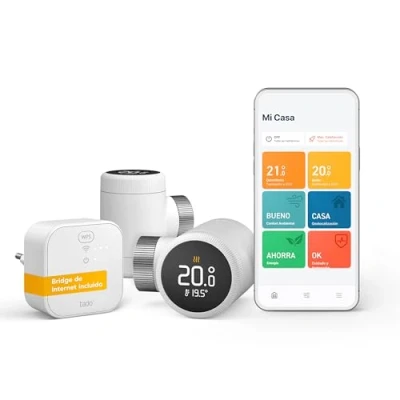 Imagen de tado Termostato de radiador inteligente X, Starter Kit con Bridge aplicación y altavoz (Alexa, Siri, Google Assistant), instalación sencilla, no compatible V3+