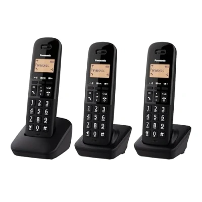 Imagen de Panasonic KX TGB613SPB Teléfono Fijo inalámbrico trío, Bloqueo de Llamadas, 18 Horas conversación, 200 en Espera, Agenda 50 contactos, Resistencia a caídas, Color Negro