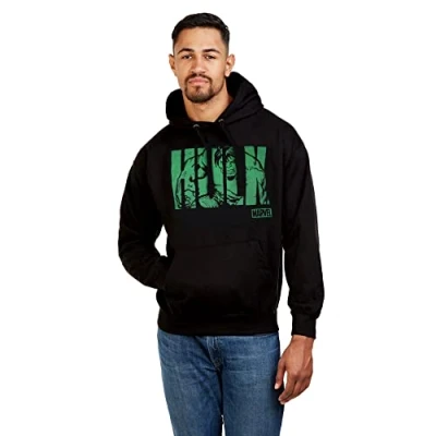 Imagen de Marvel Hulk Texto Sudadera con Capucha, Negro (Black Blk), L para Hombre