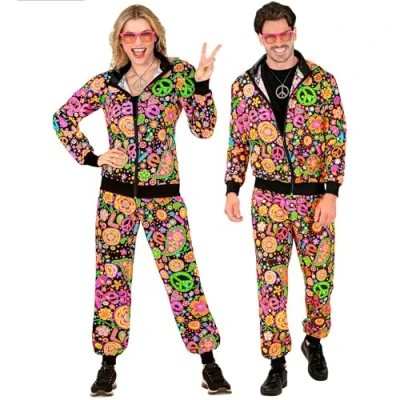 Imagen de W WIDMANN Disfraces de Hippie, Neón, Flower Power, Traje los 80, jogging, mal gusto, Carnaval