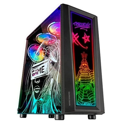Imagen de Mars Gaming MC ART Negro, Caja PC ATX, Doble Cristal Templado Dibujable, ARGB 12 Modos, Ventilador 12cm