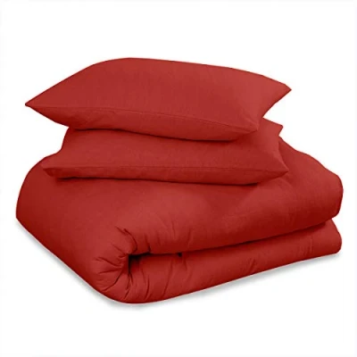 Imagen de GC GAVENO CAVAILIA Sábana Bajera Ajustable de Franela térmica teñida, Suave y acogedora, 100% Lino algodón Cepillado, Ropa Cama fácil Cuidado, Color Rojo, tamaño