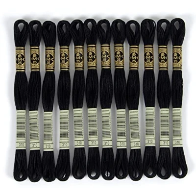 Imagen de DMC Set de 12 madejas Genuine BLACK, hilo bordar 117MC, 100% algodón Apto para todas las técnicas y todos los materiales, ideal el punto cruz