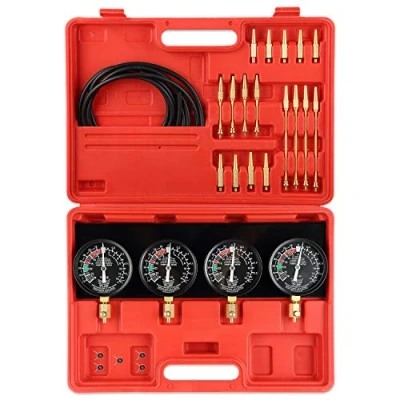 Imagen de Uten Probador de Presión Combustible, Juego Herramientas Sincronizadoras Carburador al Vacío con Adaptador y 4 Manómetros para Automóviles Motocicletas