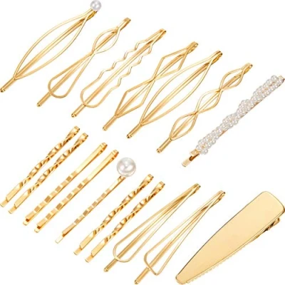 Imagen de 17 Piezas Clips de Pelo Horquillas Geométricas Horquilla Metal Joyería Cortes Cabello Accesorios Pinzas Barrettes Oro para Mujeres Niñas (Estilo B)