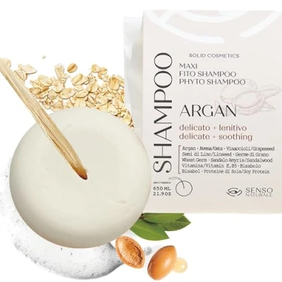 Imagen de Senso Naturale Champu Sólido con Aceite de Argán Calmante y Suave para Lavados Frecuentes en Cuero Cabelludo Sensible 100% Natural, Orgánico, Vegano