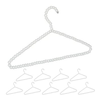 Imagen de Relaxdays Pack 10 Perchas Ropa con Perlas Blusas, Colgador Pantalones y Faldas, Plástico Metal, 22x40x1,2 cm, Blanco