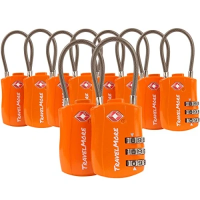 Imagen de Paquete de 10 Candados Combinación con Cable, Aprobado por la TSA para Maletas y Mochilas Color Naranja